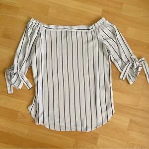 DYNAMITE Black and White Striped Off The Shoulder Blouse